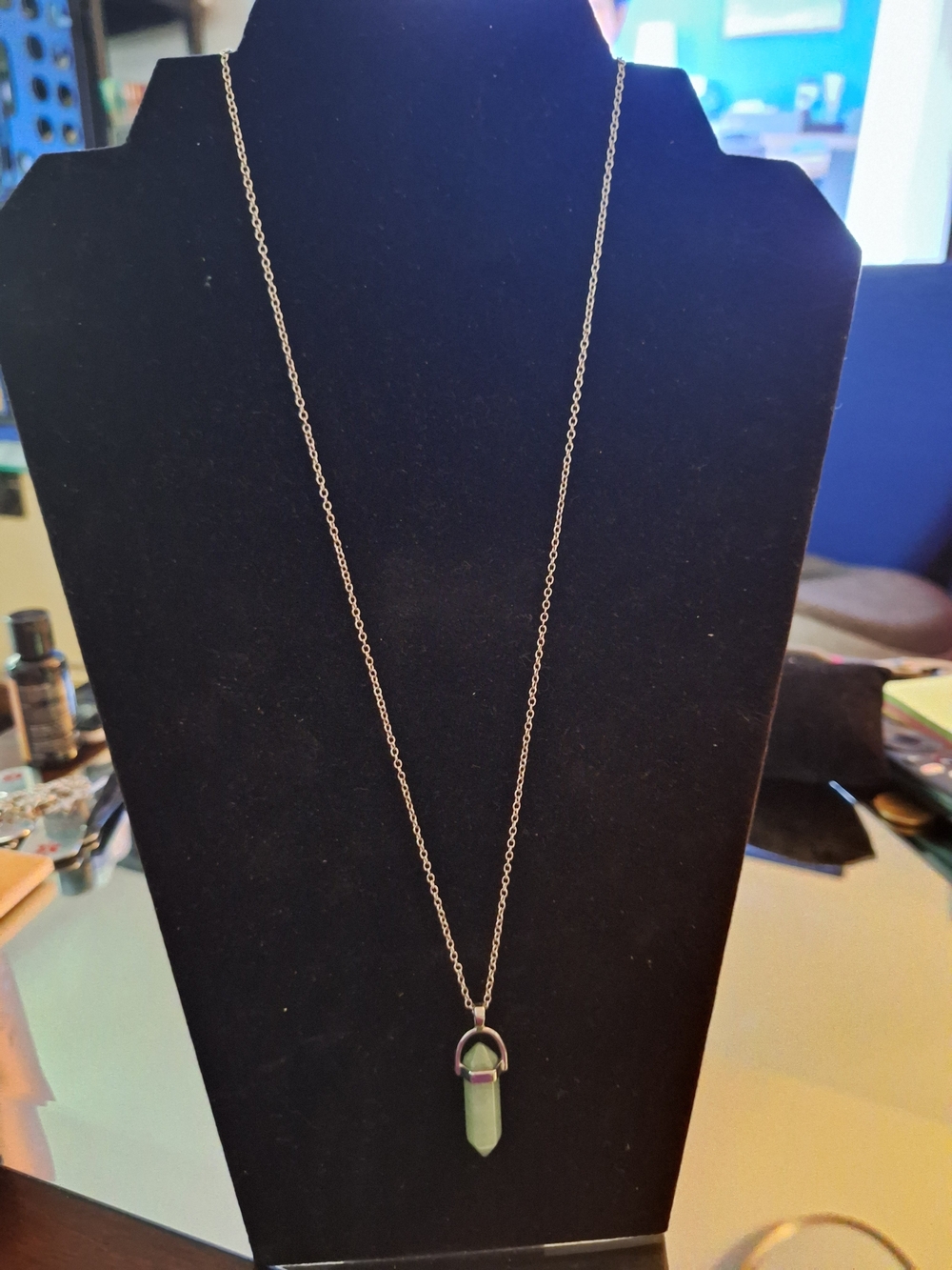 Jade Silver Green Crystal Point Pendant Necklace